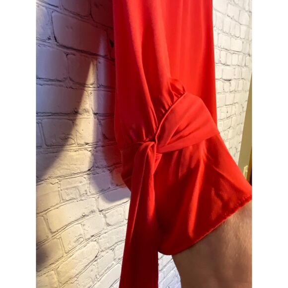 Ann Taylor Women's Coral Keyhole Neck Long Sleeve Blouse with Wrist Ties Size M - Picture 6 of 12